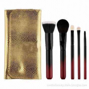 New Style Fashionable 5pcs High Quality Mini Travel Cosmetic Makeup Brush Kits with Gold PU Pouch